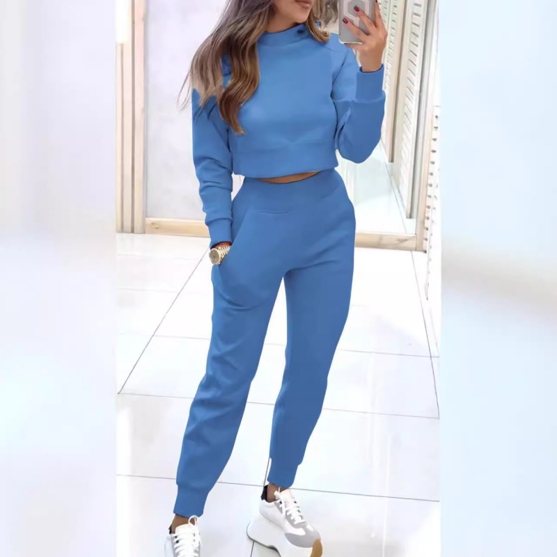 🔥Hot Sale|Women's High Neck T-Shirt and Cuffed Pants 2 Piece Set