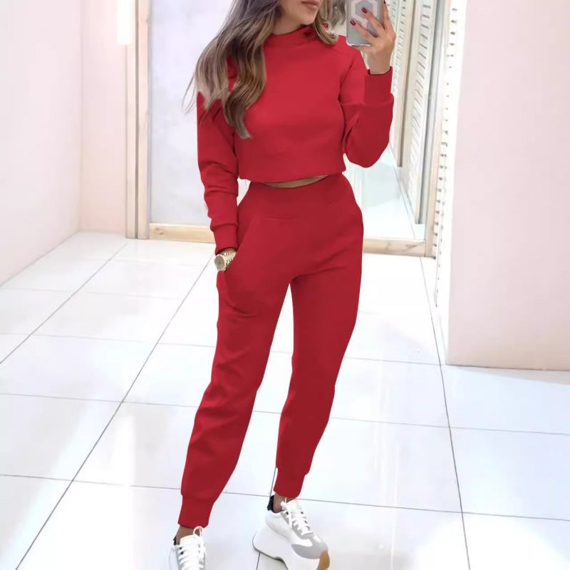 🔥Hot Sale|Women's High Neck T-Shirt and Cuffed Pants 2 Piece Set