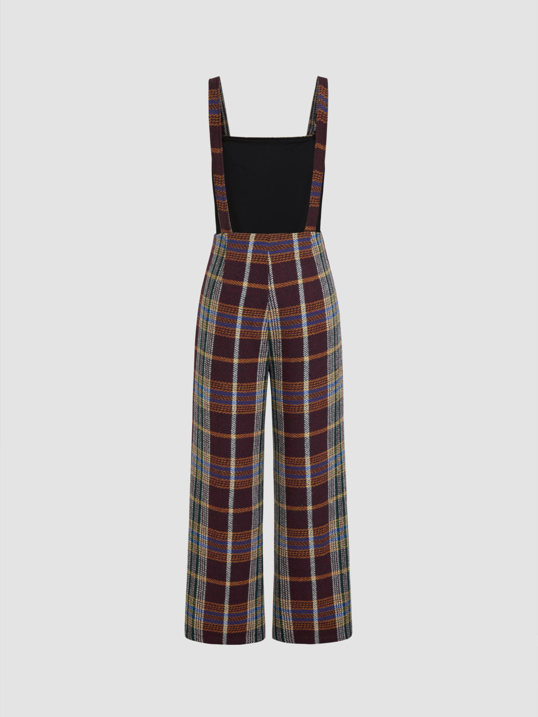 TWEED PLAID BUTTON UP WIDE LEG JUMPSUIT