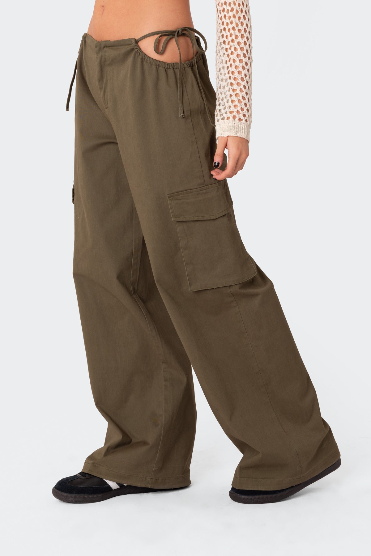 Women's Army Green Drawstring Loose Straight Pants