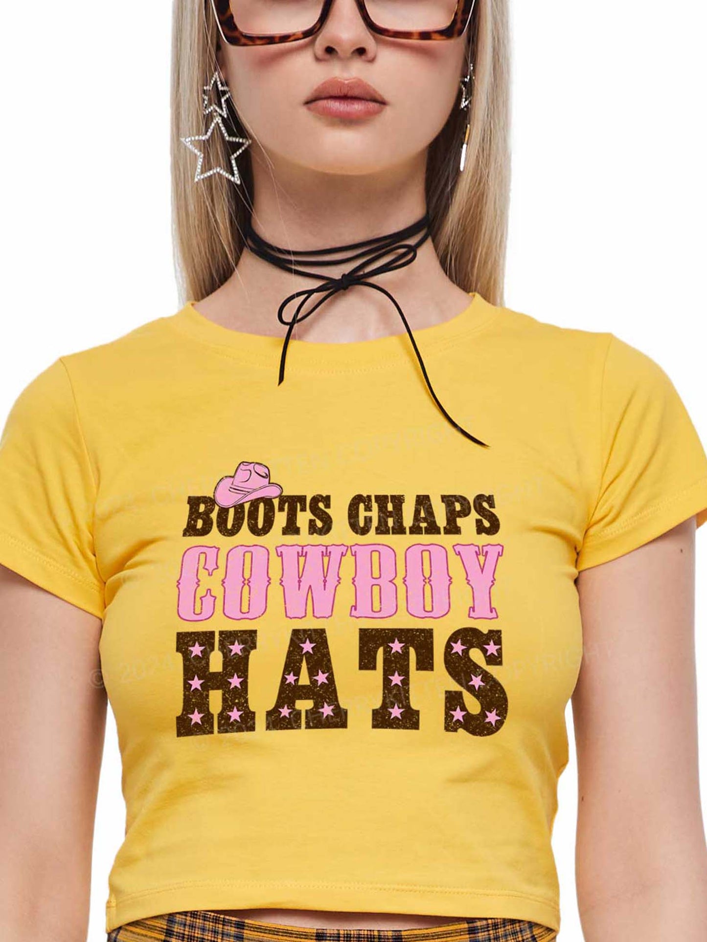 Women's y2k Cowboy Hats Baby Tee Printed T-Shirt