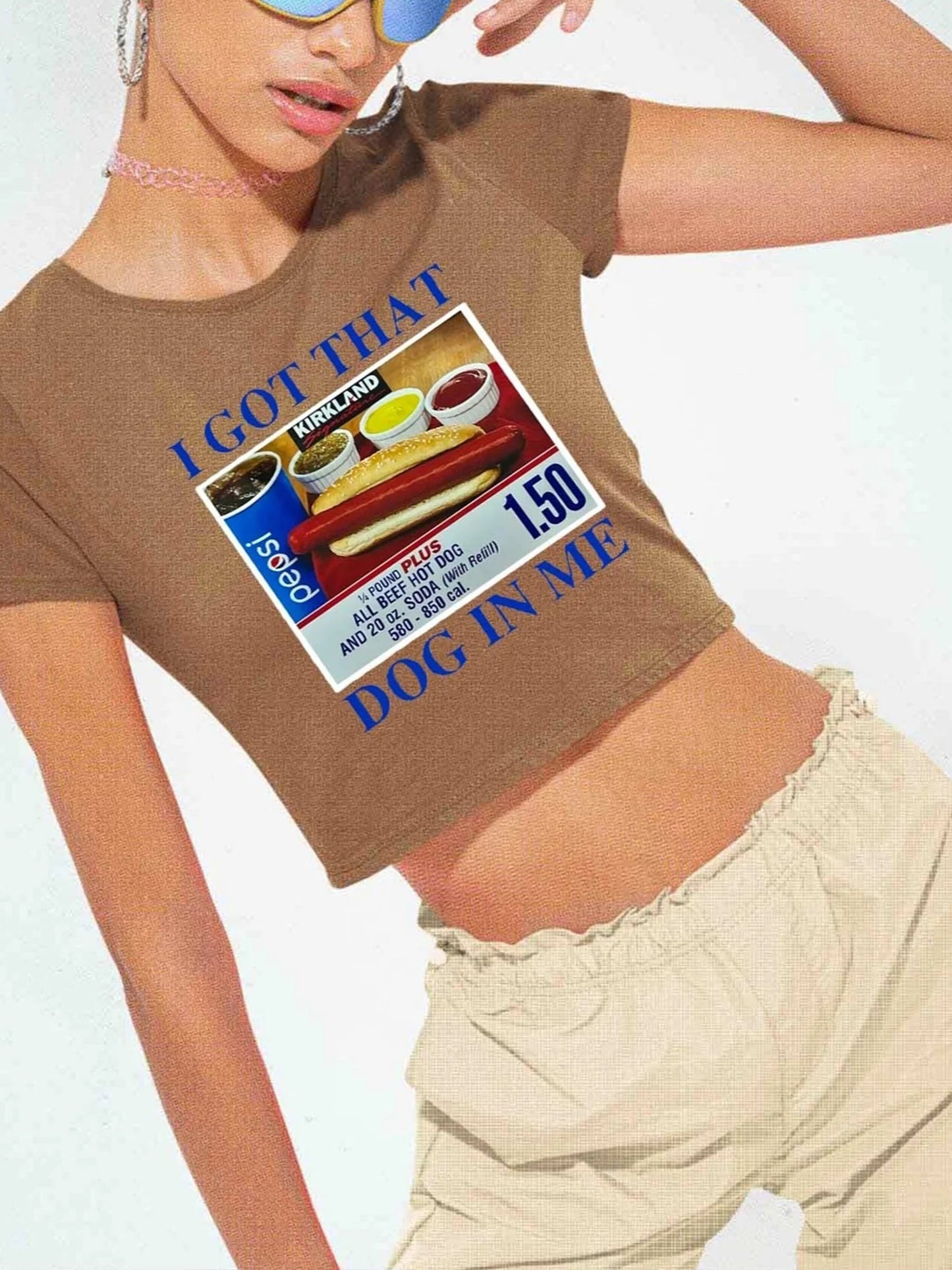 Women's y2k I Got That Hot Dog In Me Baby Tee Printed T-Shirt