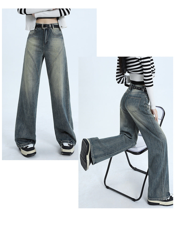 High street retro high waist wide leg jeans for women