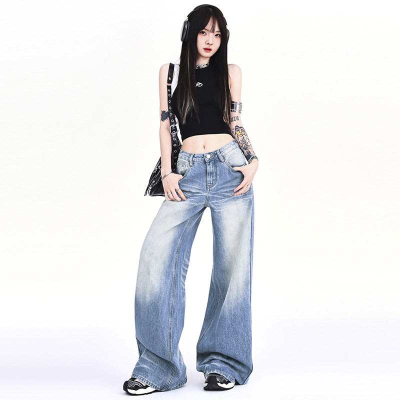 Women's Low Waist Wide Leg Washed Loose Fit Jeans