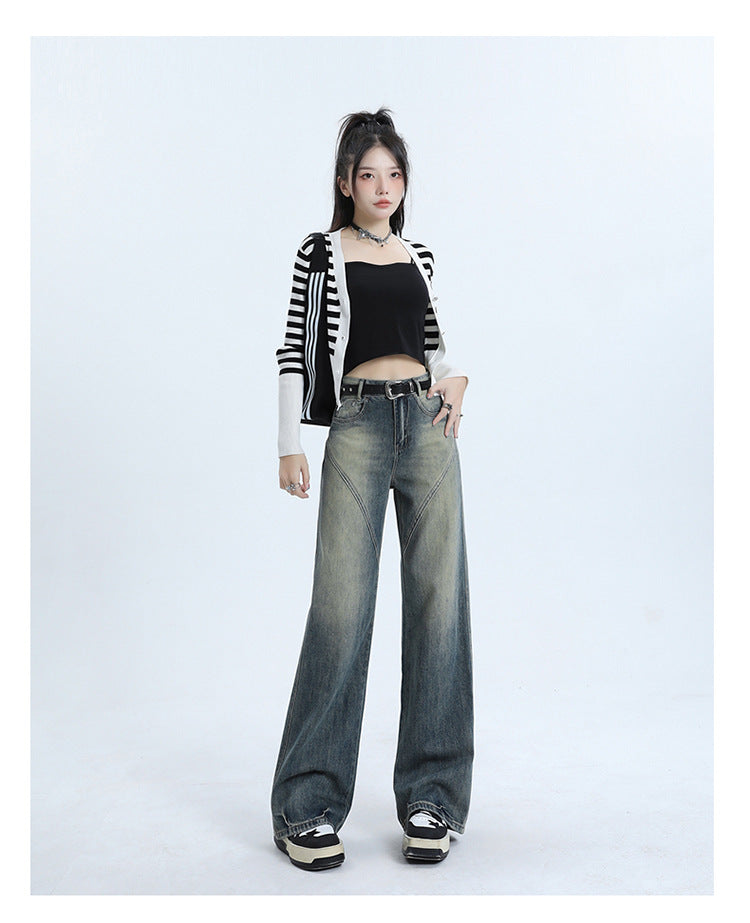 High street retro high waist wide leg jeans for women