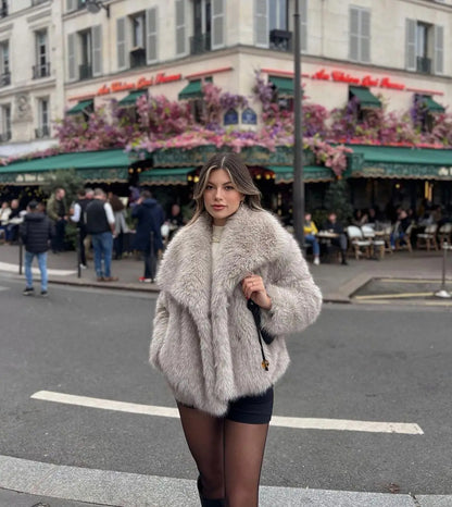 Jenniferm faux fur lapel coat