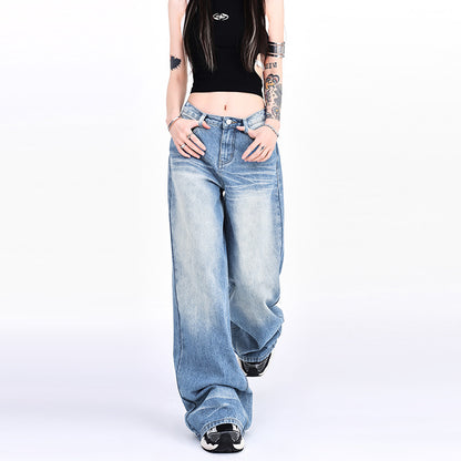 Women's Low Waist Wide Leg Washed Loose Fit Jeans