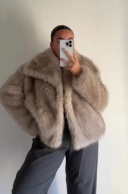 Jenniferm faux fur lapel coat