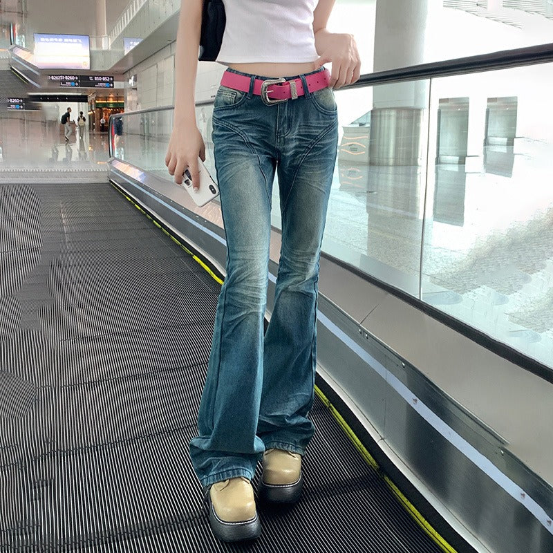 Women's Retro Embroidery Design Low Rise Slim Flare Pants