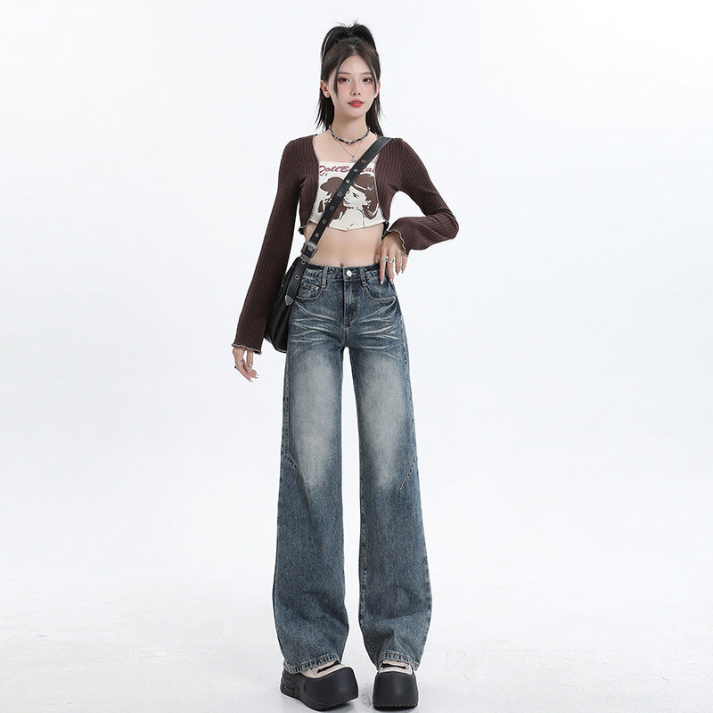 Spring American High Street Slim Hot Girl Mopping Loose Straight Pants