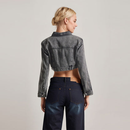 New Autumn Grey Ladies Retro Short Denim Jacket