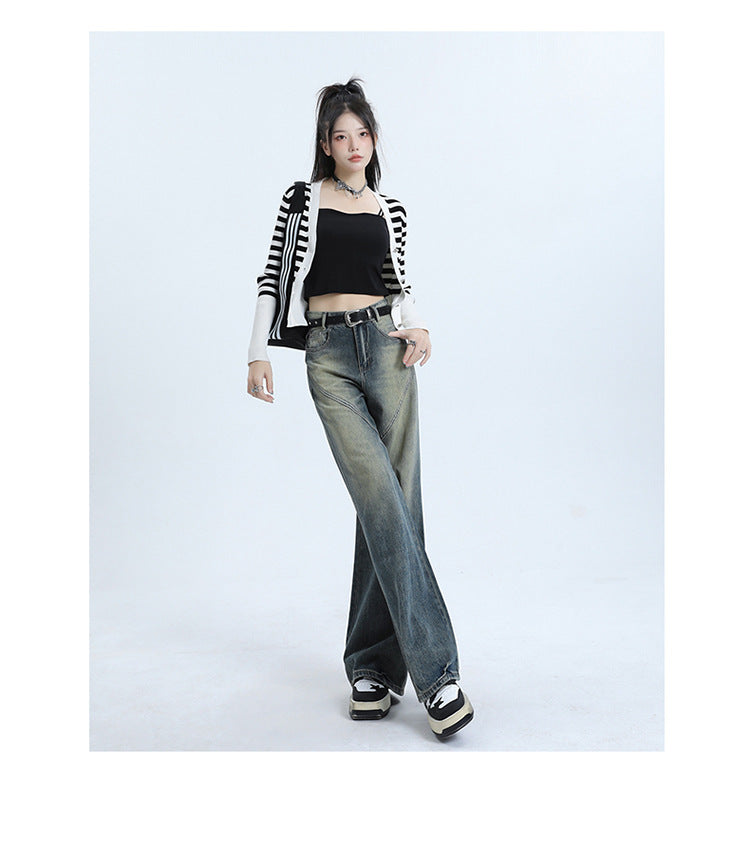 High street retro high waist wide leg jeans for women