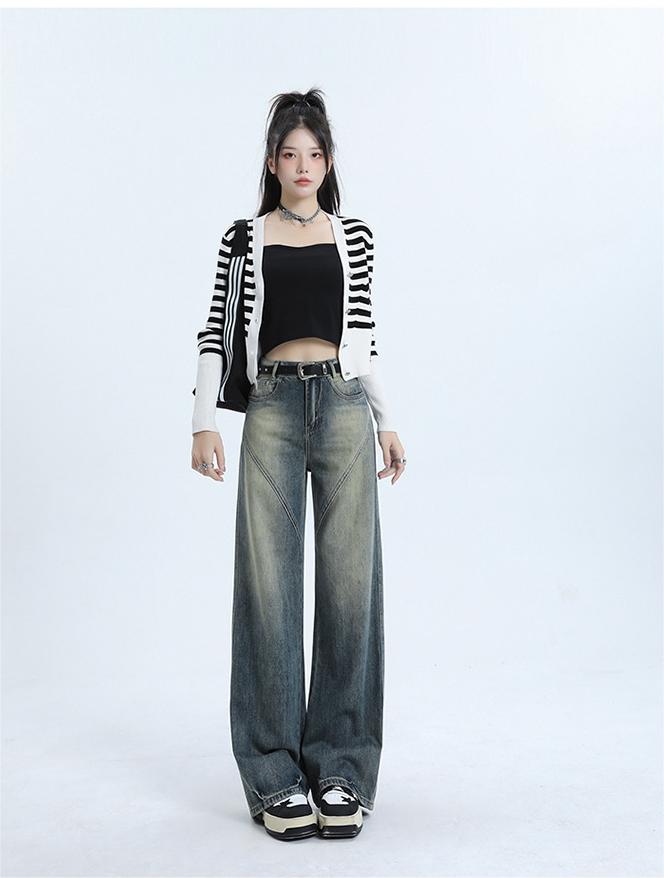 High street retro high waist wide leg jeans for women