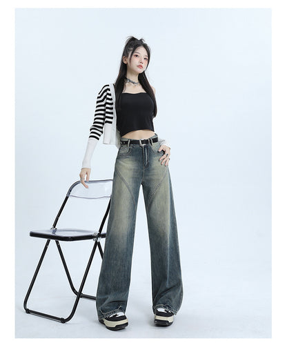 High street retro high waist wide leg jeans for women