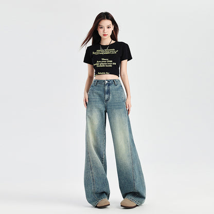 Retro Ripped Scimitar Jeans For Women Summer New Style Stitching Design