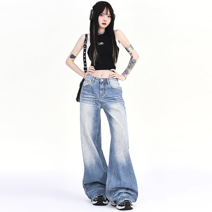 Women's Low Waist Wide Leg Washed Loose Fit Jeans