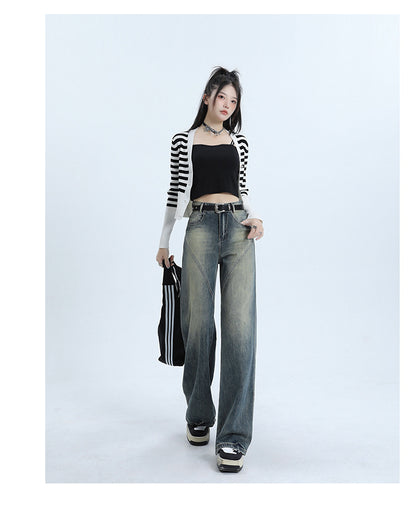 High street retro high waist wide leg jeans for women