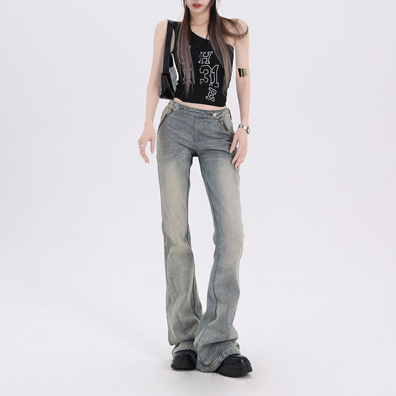 Women's Flared Jeans Low Rise Double Zipper Design Trousers