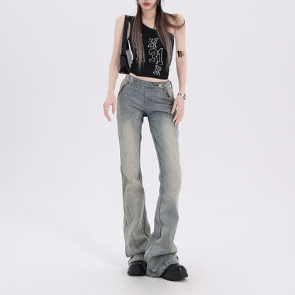 Women's Flared Jeans Low Rise Double Zipper Design Trousers