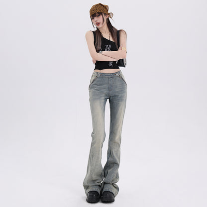 Women's Flared Jeans Low Rise Double Zipper Design Trousers