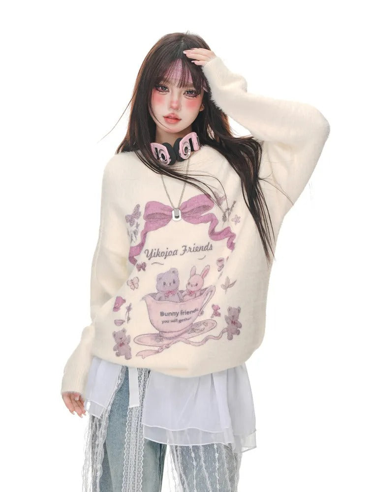 Women's Sweet Ins Style Cartoon Long-Sleeved Butterfly Sweater Top