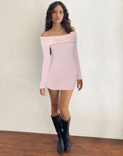 New sexy one-shoulder long-sleeved knitted dress temperament commuting hip skirt