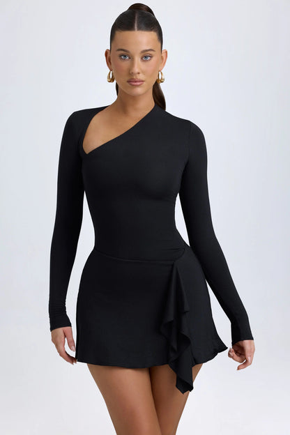 DONA MODAL ASYMMETRIC A - LINE MINI DRESS IN BLACK