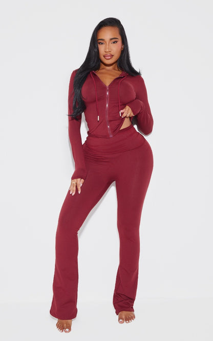 Women's Autumn and Winter Zipper Waist Trumpet Sleeve Long Sleeve Fashion Casual Two-Piece Suit