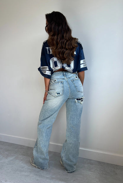 Light Blue Low-Rise Straight-Leg Ripped Jeans