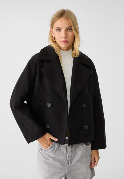 Women's Loose Double Breasted Wool Blend Short Coat